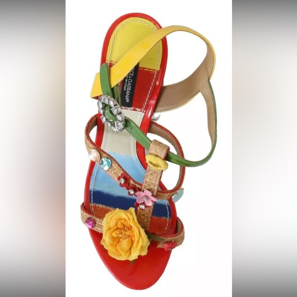 DOLCE & GABBANA Shoes Sandals Multicolor Leather Crystal EU39 / US8.5 RRP $1400 - Picture 9 of 12